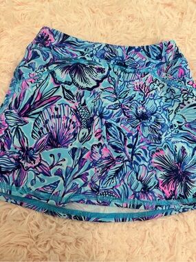 Lilly Pulitzer Girls Blue Floral Skort with Pink and Navy Accents